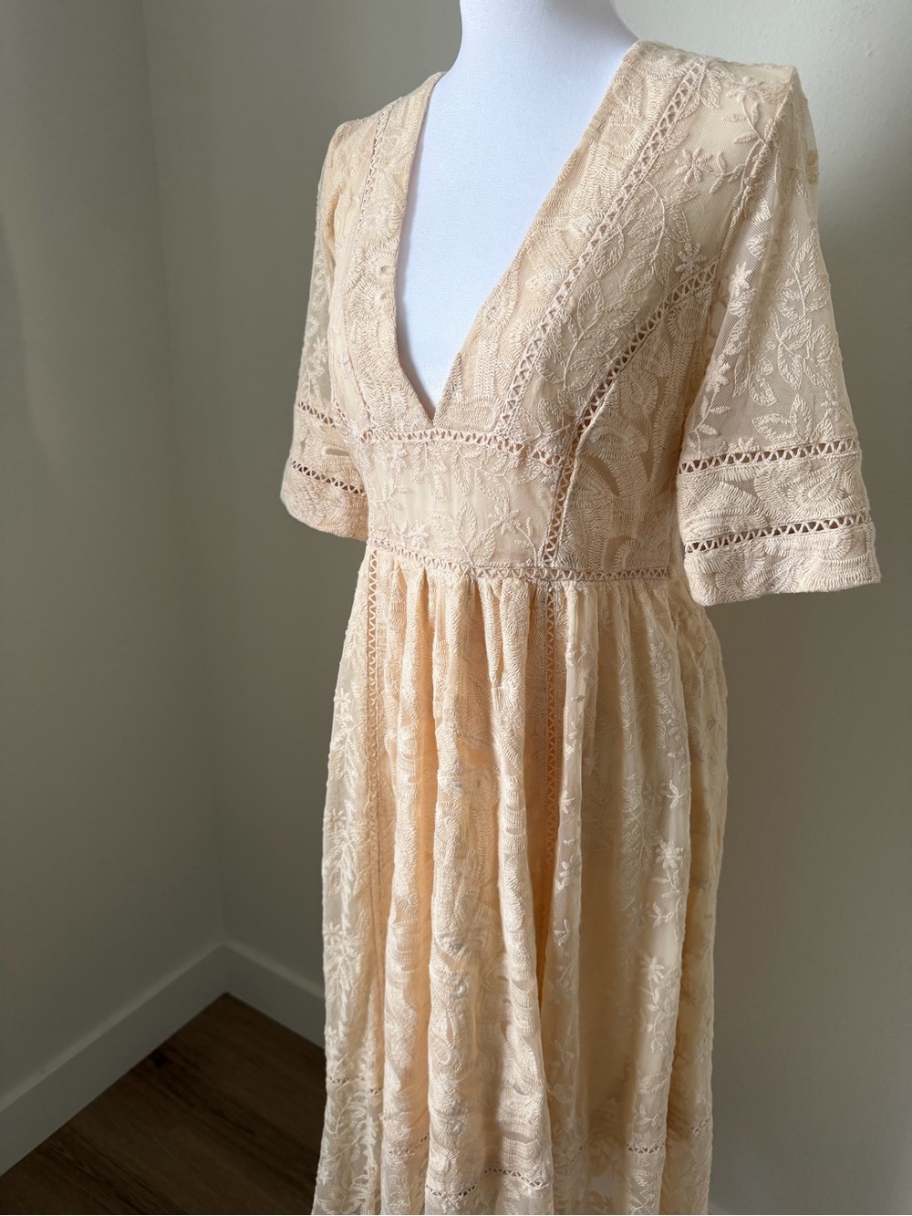Free People Mountain Laurel Lace Midi Dress Cream Size 6 Boho Romantic - Picture 5 of 13